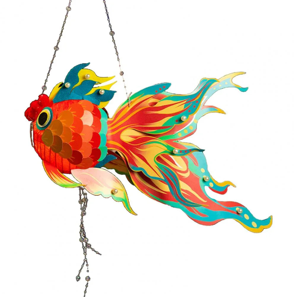 1 Set Goldfish Paper Lantern with Pole DIY Handmade Lantern Chinese New Year Mid-Autumn Festival Fish Night Light Material Bag