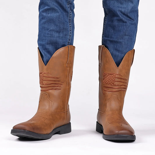 2024 Fashion Mans Comfortable Shoes High-leg Embroidered Vintage Wide-toe Western Cowboy Boots Plus Size 47 48 Motorcycle Boots by PDG ibma