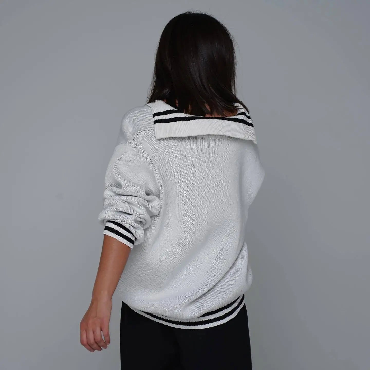 JHJN Autumn V-Neck Sweater Women Patchwork Letter Streety Tops Loose Casual Pullovers Long-Sleeved Knitted Shirts Women Sweater