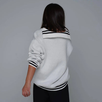 JHJN Autumn V-Neck Sweater Women Patchwork Letter Streety Tops Loose Casual Pullovers Long-Sleeved Knitted Shirts Women Sweater