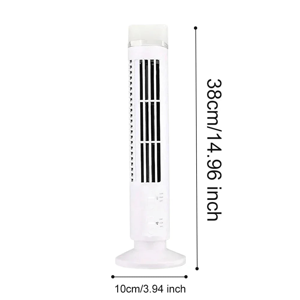 USB LED Tower Fan Bladeless Cooling Fan 2 Gear Speed Stand Up Tower Fan Portable Electric Floor Fan for Living Room Bedroom