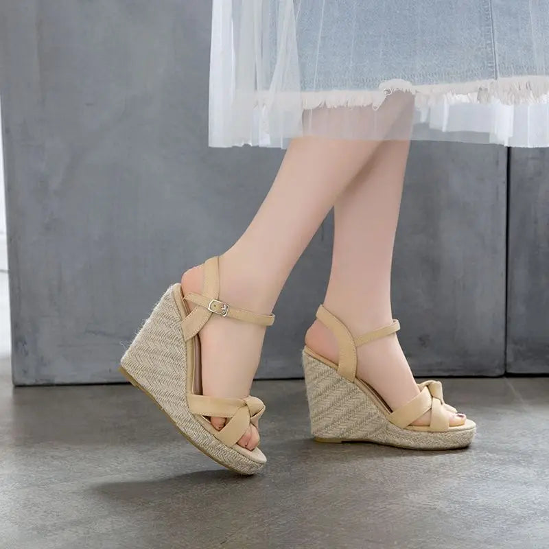 REAVE CAT Brand Women Sandals Open Toe Flock Suede Wedges 11cm Platform Buckle Strap Big Size 44 45 46 Soft Leisure Daily Shoes