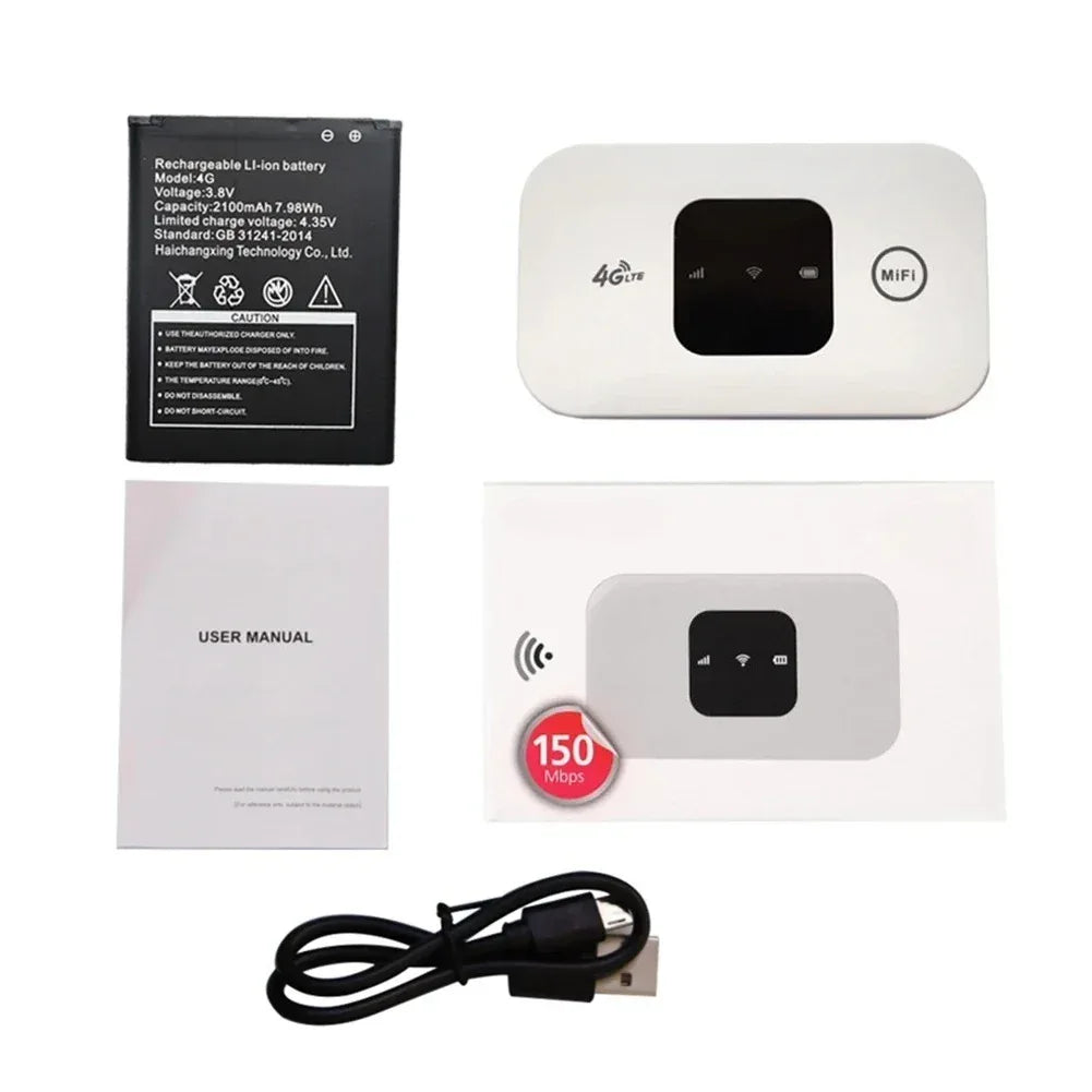 4G Lte Router Wireless Wifi 2100mAh Mobile Hotspot with SIM Card Slot Hotspot Pocket WIFI 150mbps for Outdoor Home Office Travel