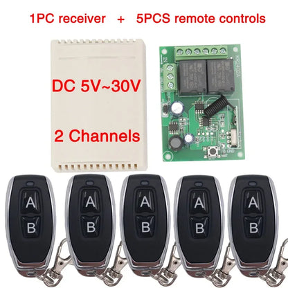 433Mhz RF Remote Control Circuit Universal Wireless Switch DC 5V 12V 24V 2CH rf Relay Receiver and Keyfob Transmitter for Garage