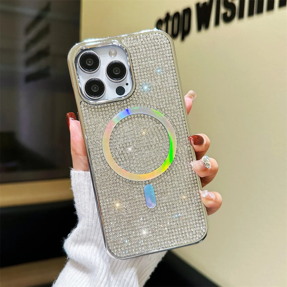 Luxury Diamond For Magsafe Case for iPhone 15 16 17 Pro Max Plus Bling Shinny Magnetic Cover for iPhone 11 12 13 14 Pro Max