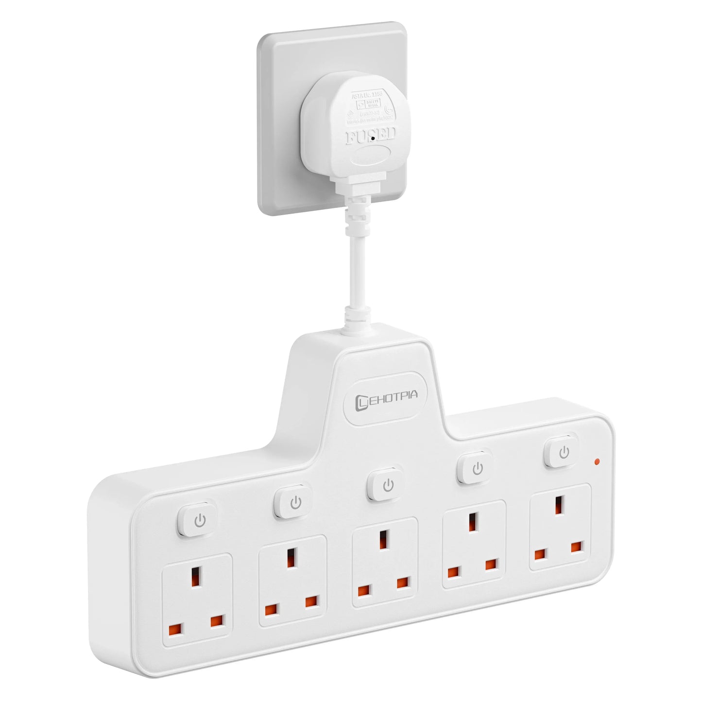 2500W UK Plug Power Strip Wall Mounted Independent Switches, Multitap Network Filter USB-C Ports 2.1A Fast Charging Adapter