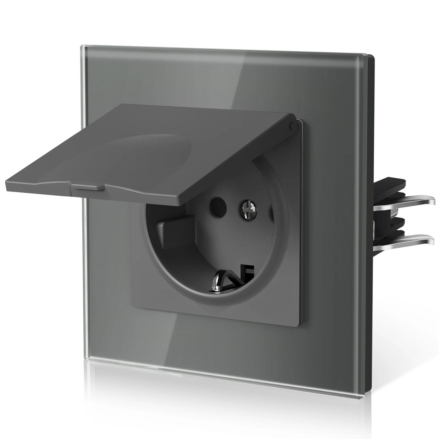 BSEED EU Standard Wall Electric Socket With Cover 16A Bathroom Power Sockets Outdoor Outlet Waterproof Glass Panels E Series