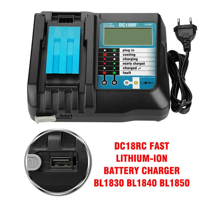 DC18RCT Li-ion 3A Battery Charger for Makita BL1830 Bl1430 Compatible with DC18RC DC18RA Power Tool Universal Charging Current