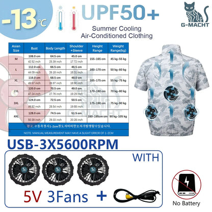 G-MACHT Men Short Sleeve 4Fans Cooling Jacket USB Air Conditioning Clothing Outdoor Work Fishing Heat Protection Cooling Vest