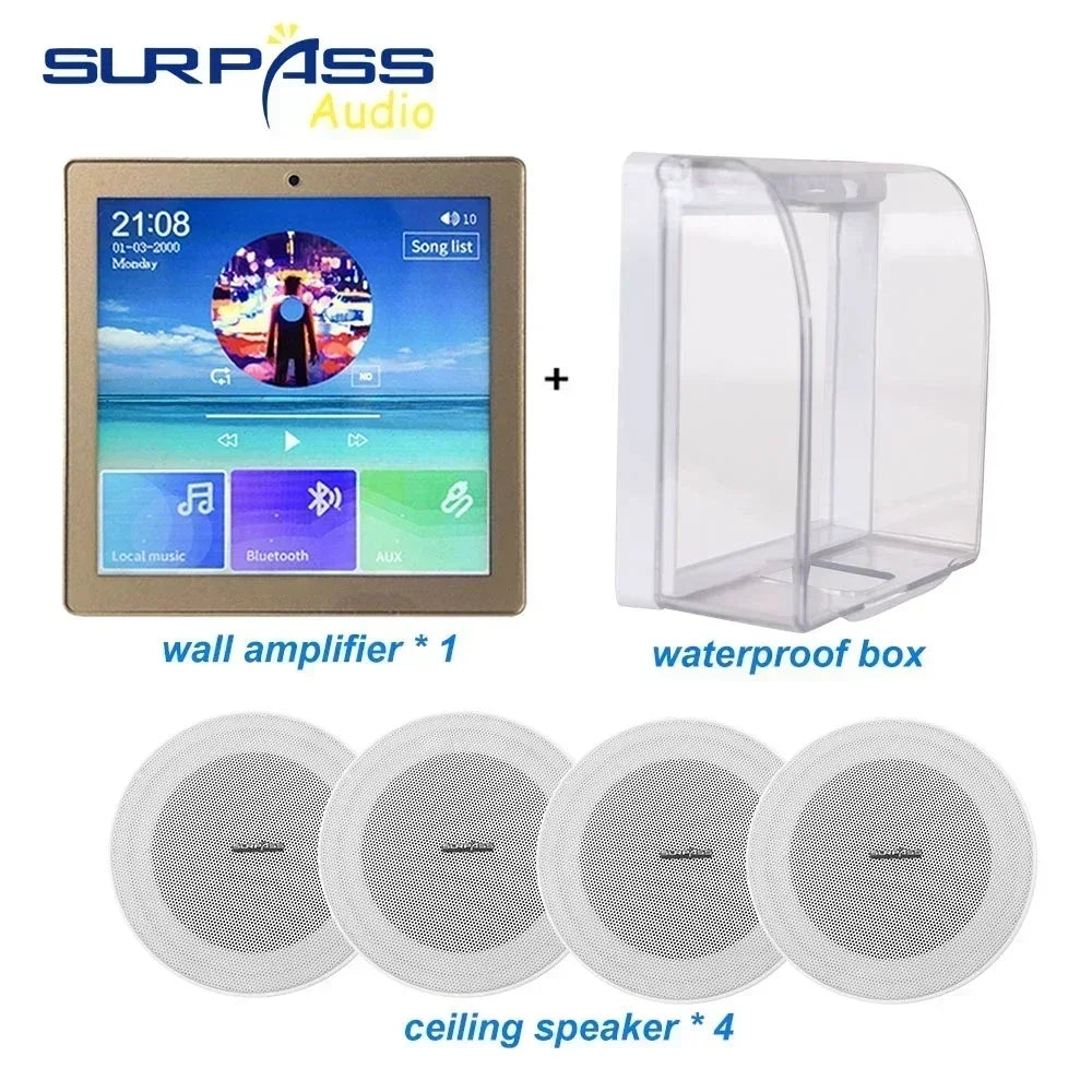 Bluetooth Wall Amplifier Smart Home Audio Mini Touch Screen 4*20W Stereo Sound Music PA System Loudspeaker Ceiling Speaker  suit