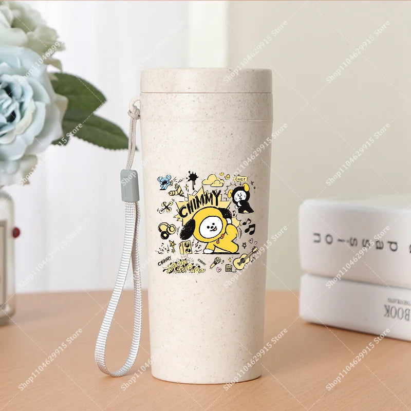350ml BT21 Portable Water Bottle COOKY TATA RJ Cute Anime Leak-proof Plastic Drinking Cup Milk Coffee Juice Cup Drinkware Gift