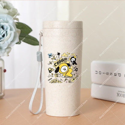 350ml BT21 Portable Water Bottle COOKY TATA RJ Cute Anime Leak-proof Plastic Drinking Cup Milk Coffee Juice Cup Drinkware Gift