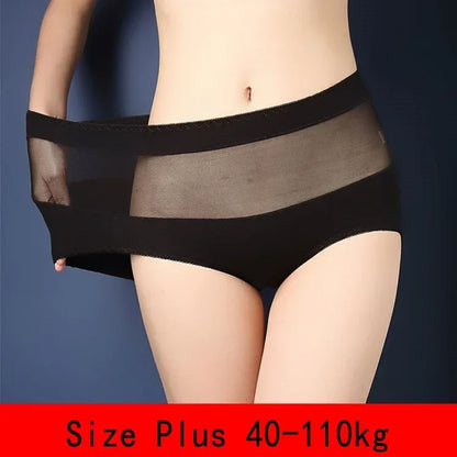 Large Size 110 Kg Triangle Underwear Women's Mesh High Waist Hip Fat Transparent Sexy Lingerie sexy panties  women panties