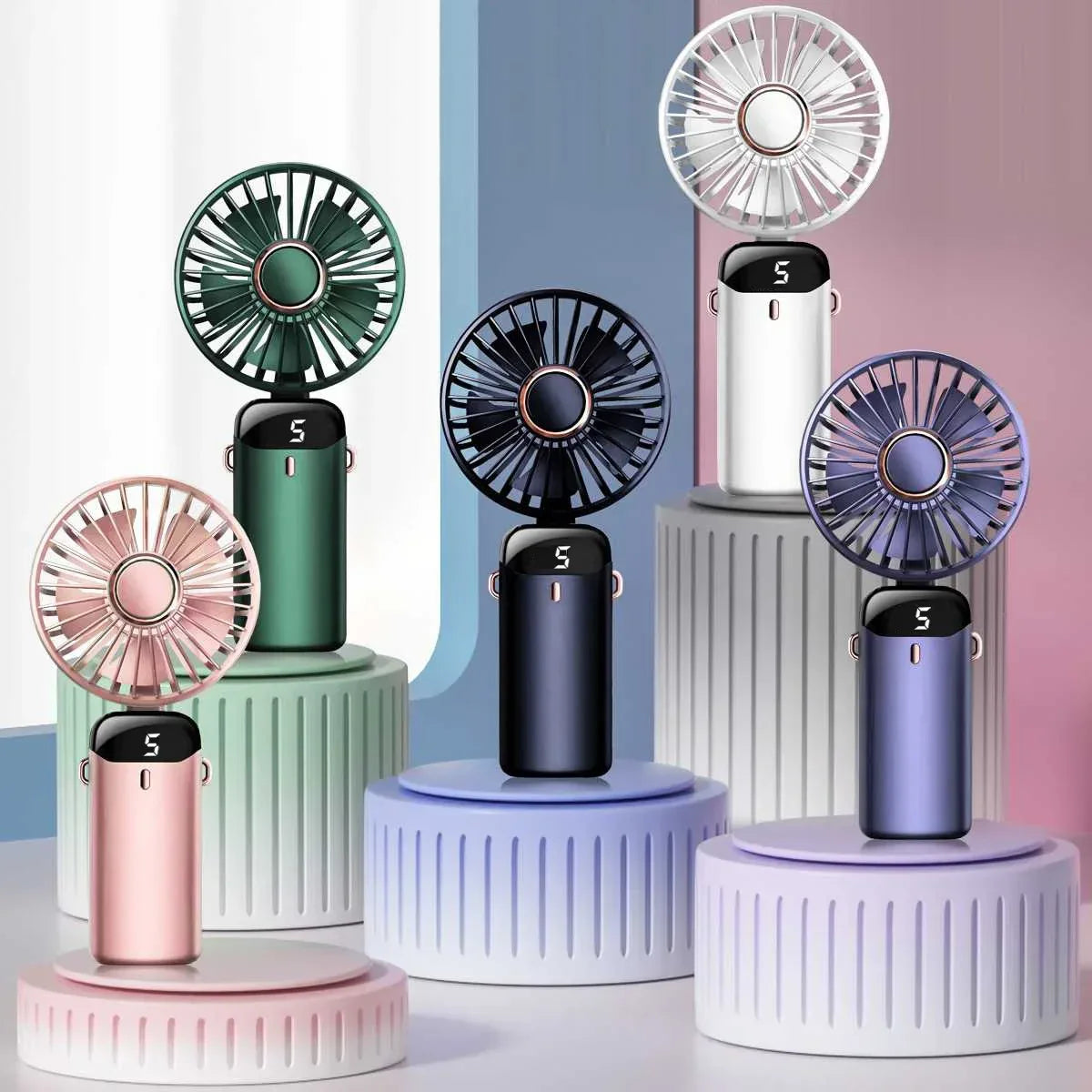 Handheld Mini Fan Foldable Portable USB Charging Neck Fan 1200mAh 5 Speed Settings  Suitable for Home and Outdoor Use