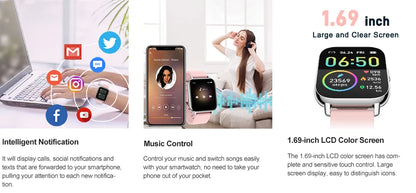 Jxrev Smart Watch, Fitness Tracker Watch for Men Women, 1.69'' Touch Smartwatch Fitness Watch with Ultra Thin Watch.