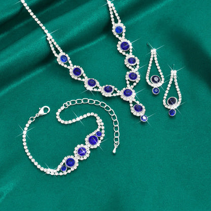 4PCS Fashion Elegant Crystal Jewelry Sets for Women Rhinestones Necklace Ring Earrings Bridal Wedding Party Jewelry Sets
