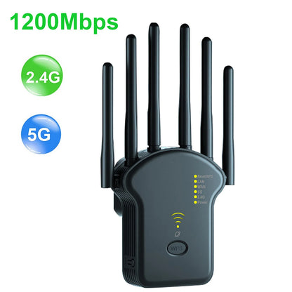 WiFi Repeater Wireless Router 1200Mbps High 6 Antenna Network Amplifier Repeater Signal Cover Extender Range Signal WiFi Booster