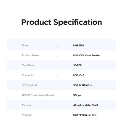 UGREEN USB C SD 4.0 Card Reader USB Memory Card Reader 312MB/s USB3.0&USB C to SD Micro SD TF Card for PC Laptop UHS-II/UHS-I