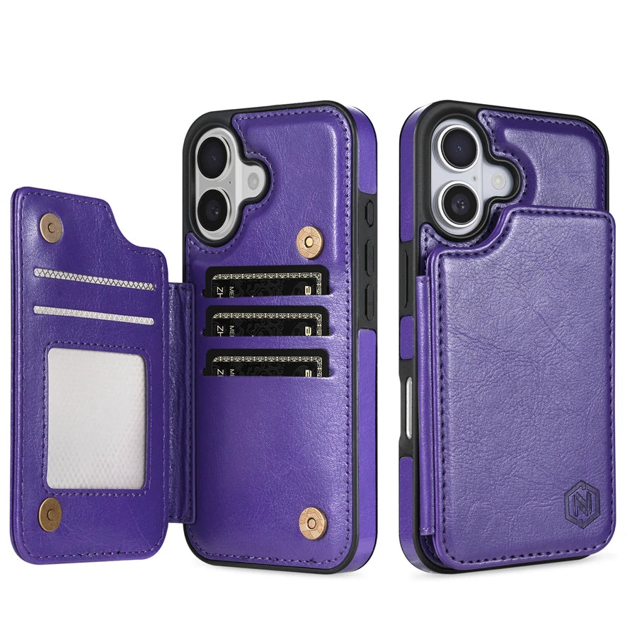 Wallet RFID Blocking Layer Protect Anti-Theft Magnetic Leather Case For iPhone Air 17 Pro Max 16e 15 Plus 14 13 12 11 Card Bag
