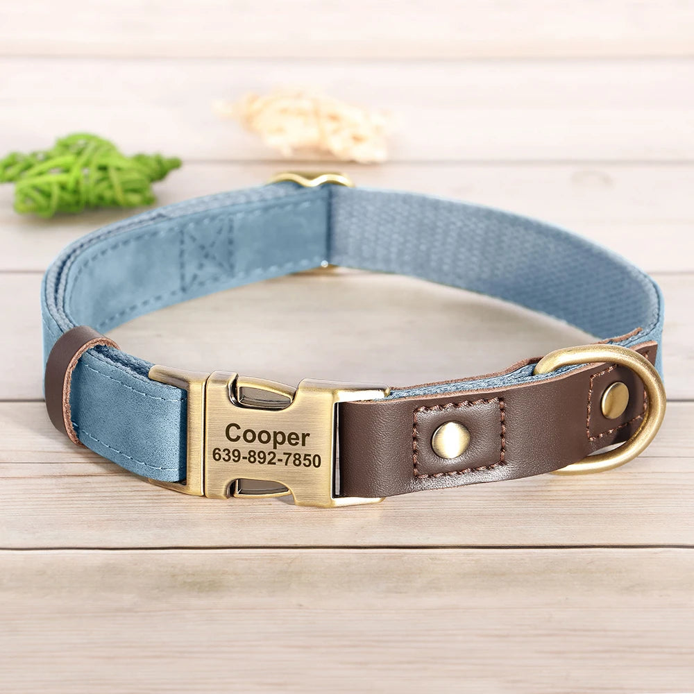 Free Custom PU Leather Dog Collar Engraved Dog Collars Adjustable Pet Buckle ID Necklace Durable for Small Medium Large Dogs Pug
