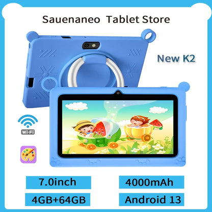 New 5G WIFI Children's Learning 7.0-inch Tablet 4GB RAM 64GB ROM Quad Core Mini Tablet with Leather Case Supports Games 4000mAh