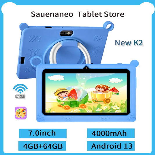 New 5G WIFI Children's Learning 7.0-inch Tablet 4GB RAM 64GB ROM Quad Core Mini Tablet with Leather Case Supports Games 4000mAh