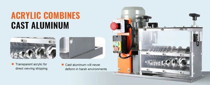 SucceBuy Electric Wire Stripping Machine Cable Stripper Peeler 750W 1.5-32mm 10 Channels Acrylic+Aluminum Scrap Copper Recycling