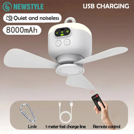 Multifunctional Ceiling Fan with Night Light 3 Speed Wind Adjustable Remote Control Outdoor Portables Camping Ceiling Fans Light