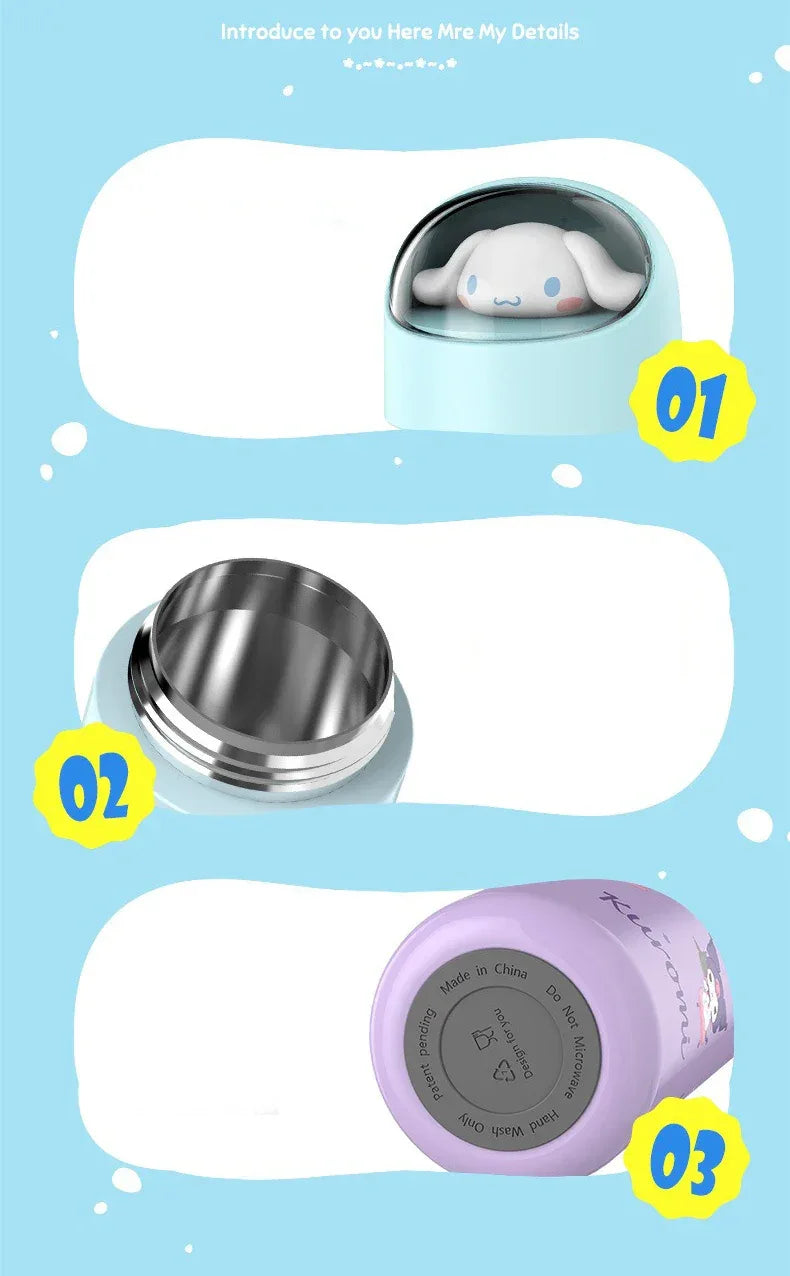 350MLStainless Steel Thermos Cups Student Kids Anime Cartoon Vacuum Flask Cute kitten/Dog/Bear Insulated Water Bottles Tumbler