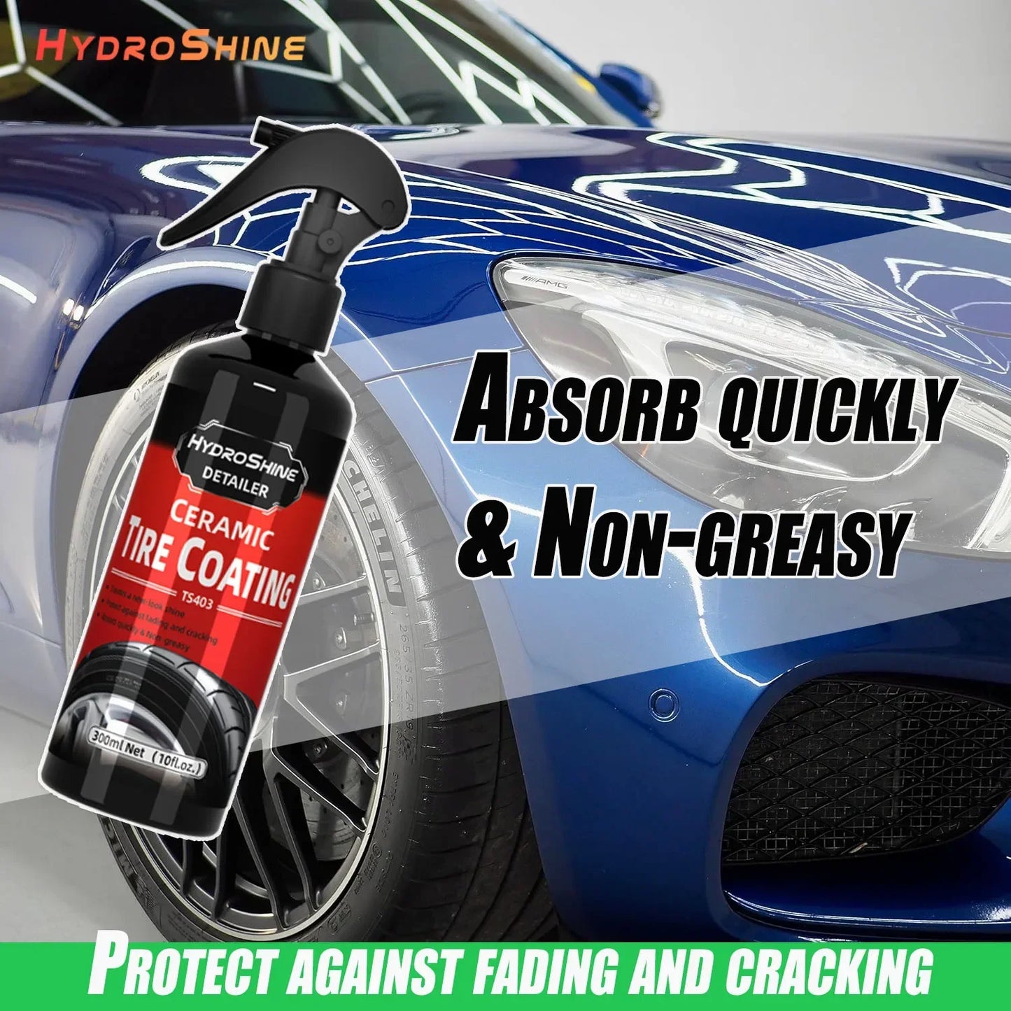 Hydroshine Ceramic Tire Coating Shine Spray Tyre Gloss Plastic Rubber Wheel Restorer  Long Lasting Hydrophobic Cleaner Seal Wax