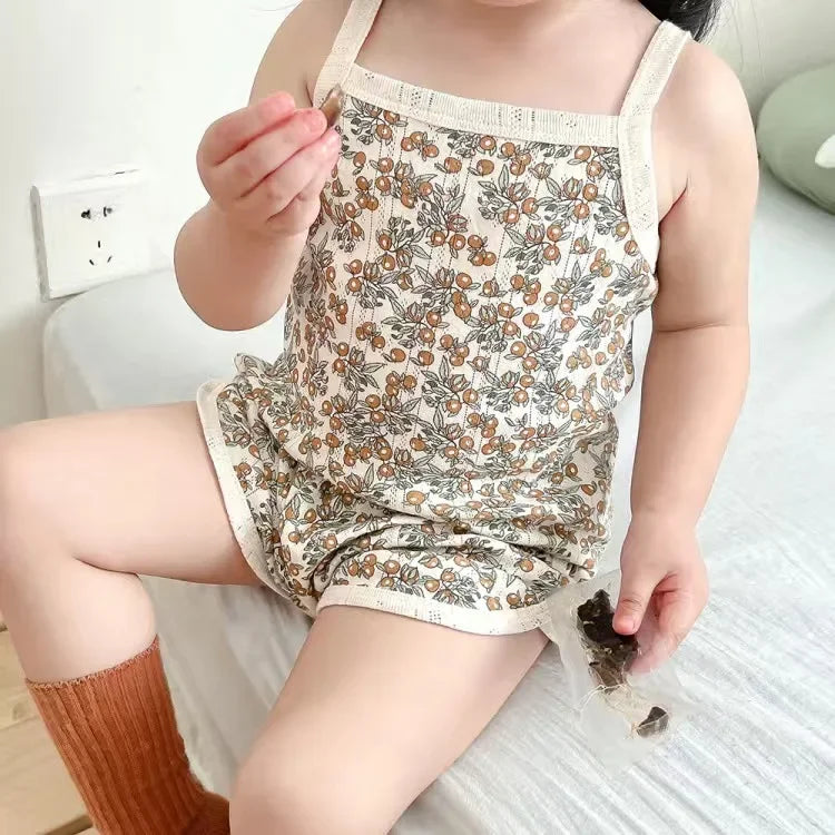 Baby Clothes Sets Summer Toddler Girl Strap Suits Cotton Printing Baby Boy Tops Tee and Shorts Infant Tracksuit Newborn Sets