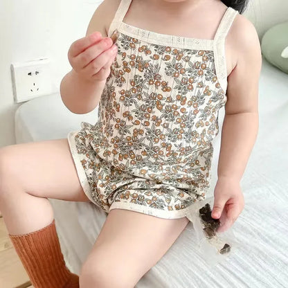 Baby Clothes Sets Summer Toddler Girl Strap Suits Cotton Printing Baby Boy Tops Tee and Shorts Infant Tracksuit Newborn Sets