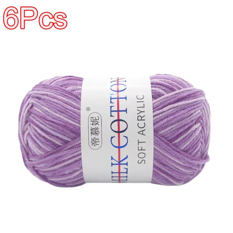 6Pcs Dyed Milk Sweet Soft Cotton Crochet Wool Yarn Thick Yarn Fiber Hand Knitting Wool Crochet Yarn Threads for DIY Sweater