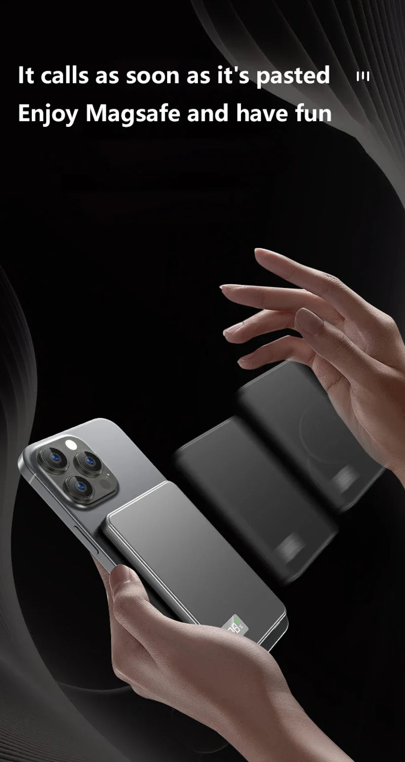 Lenovo Ultra-thin 500000mAh Mobile Power Bank For MagSafe Magnetic Wireless Fast Charge Portable LED Display For iPhone Xiaomi