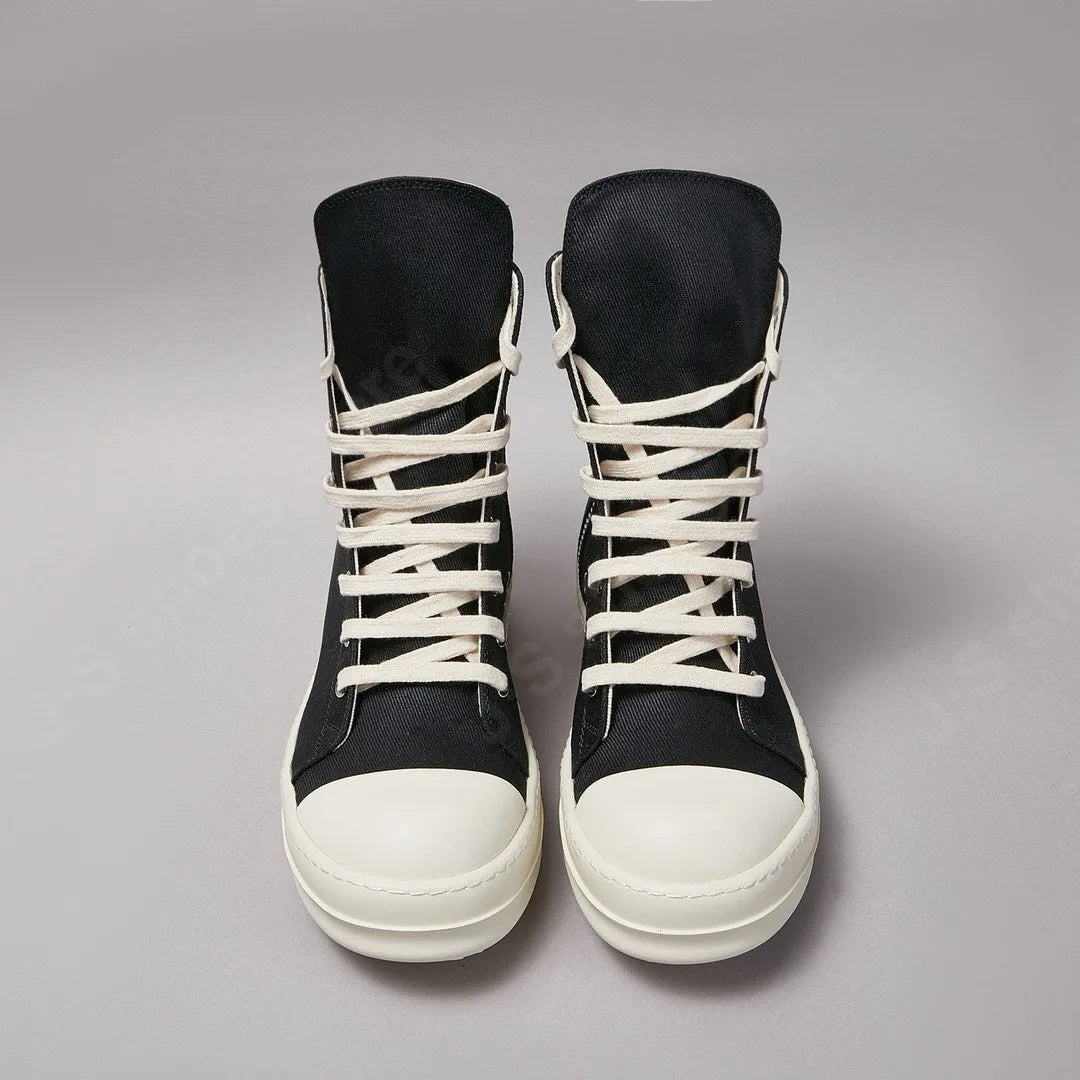 R-o Ankle Boot Men High Top Shoe Black Canvas Women Sneaker Casual Shoes Waxed Canvas Sneakers Zipper Lace Up Boots