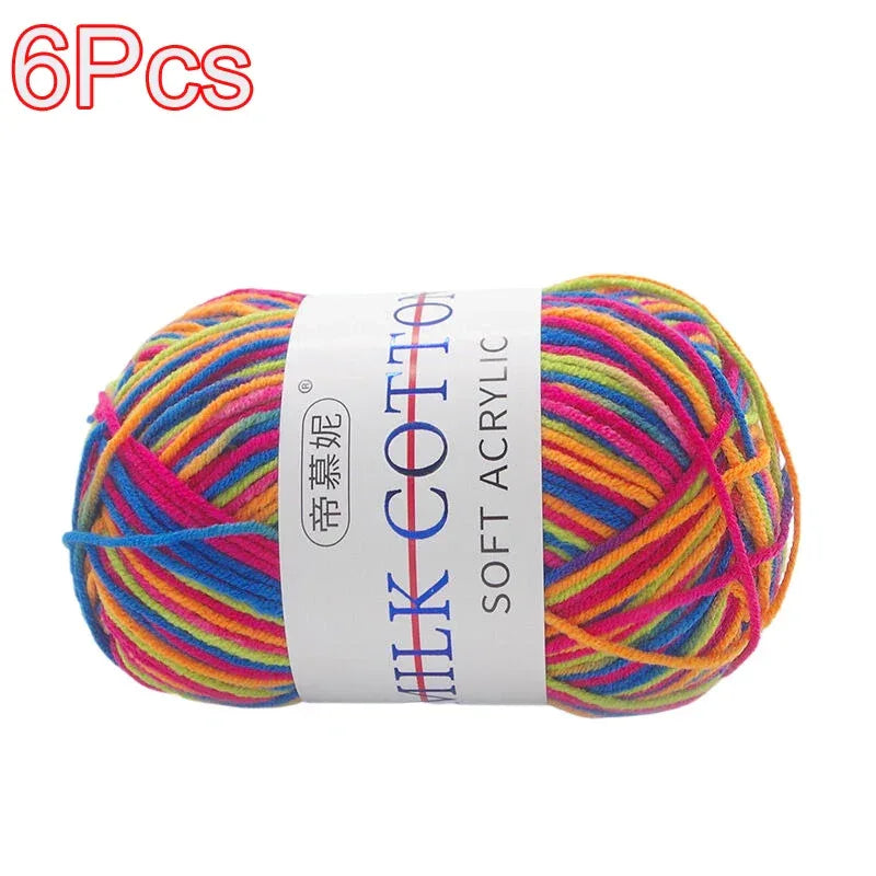 6Pcs Dyed Milk Sweet Soft Cotton Crochet Wool Yarn Thick Yarn Fiber Hand Knitting Wool Crochet Yarn Threads for DIY Sweater