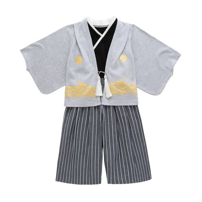 Boys' Kimono Set Traditional Jinbei Kimono For Weddings Graduations Cherry And Autumn Festivals Boys Winter Outfit