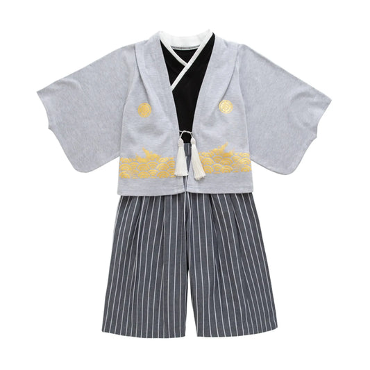 Ensemble kimono traditionnel Jinbei pour garçon, idéal pour les mariages, les remises de diplômes, la fête des cerises et la fête de l'automne. Tenue d'hiver pour garçon.