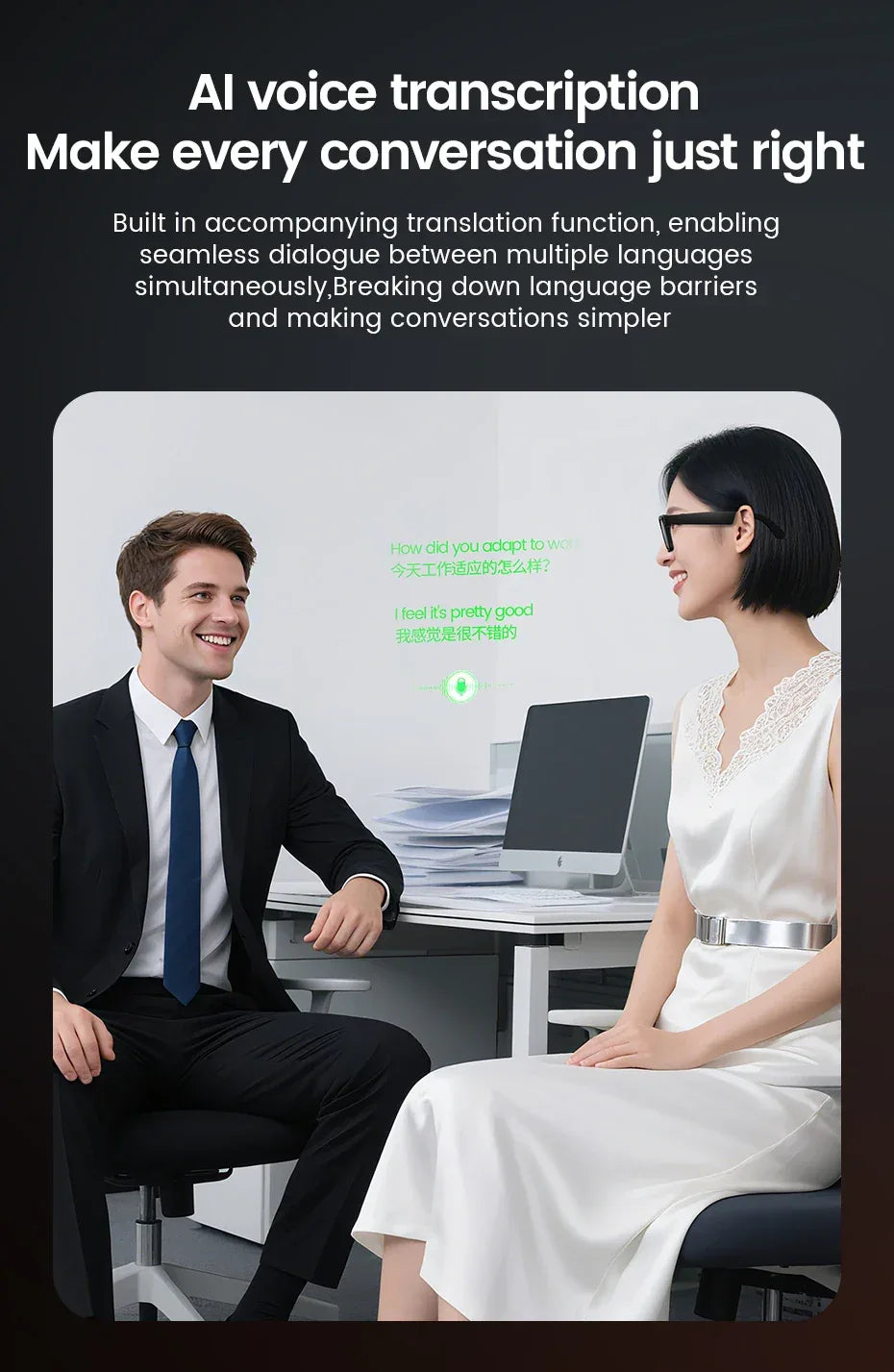 Smart Glasses AI Translation，Photography, Videography，Audio Recording WiFi Transmission Functio Color-Changing Smart Sunglasses