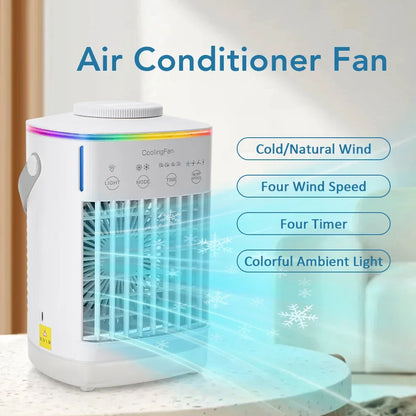 3 In 1 Portable Cooling Fan Desktop Humidifier 4 Gears Air Conditioners With Night Light Water Mist For Home Office Use