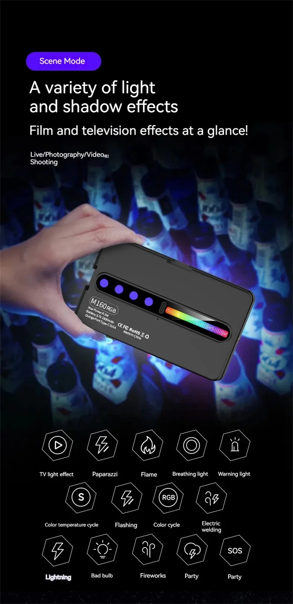 COOL DIER 2026 New RGB Light LED Video Light Photography Fill Camera Lighting LCD Display Cold Shoe For Vlog Live Streaming DSLR
