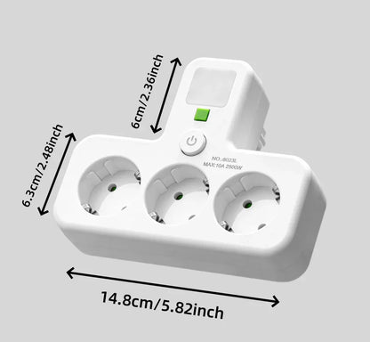 1pc EU power board, switch power plug, with independent night light switch, 3 AC sockets, suitable for home and office use