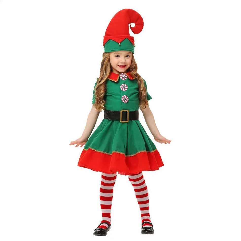 2024 Christmas Clothing Set Boy Girl Family Matching Outfit Kid Adult Santa Claus Cosplay Costume Hat Socks Pant Elf Clothes