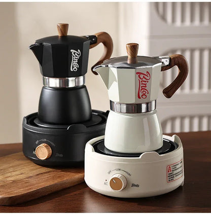 Bincoo Moka Pot and Electric Stove Combo Espresso Maker Compact Design for Small Spaces for Rich Italian Style Coffee Brewing