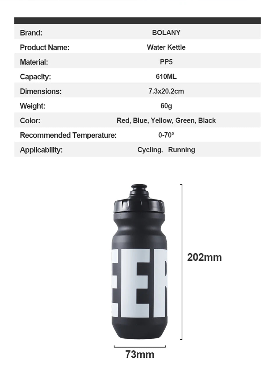BOLANY 610ML Cycling Bike Water Bottle Bicycle Portable Kettle with Cover Matte Plastic Sports Bottle Outdoor Supplies