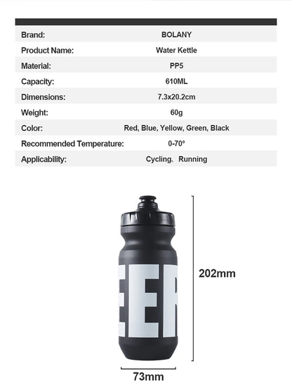BOLANY 610ML Cycling Bike Water Bottle Bicycle Portable Kettle with Cover Matte Plastic Sports Bottle Outdoor Supplies