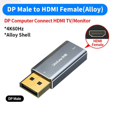 Unnlink 4K DisplayPort to HDMI Adapter DP Male to Female HDMI Converter for Graphics Card PC Laptop to HD TV Monitor Projector