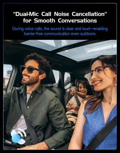 Lunettes intelligentes avec traduction IA, caméra HD 8 mégapixels, stabilisation optique de l'image, double microphone et réduction du bruit.