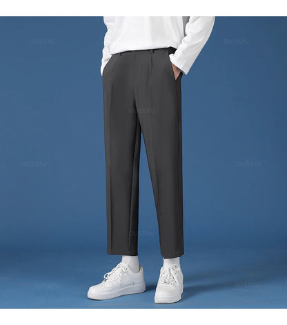 All Seasons New Smooth Pendulous Suit Pants Men Business Long Trousers Korean Formal Ankle Length Pant Male Plus Size 40