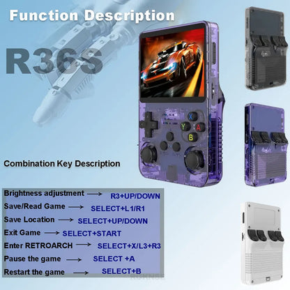 R36S Retro Handheld Video Game Console ARKOS System 3.5 Inch IPS Screen Classic Portable Pocket Video Player 128G Games Boy Gift